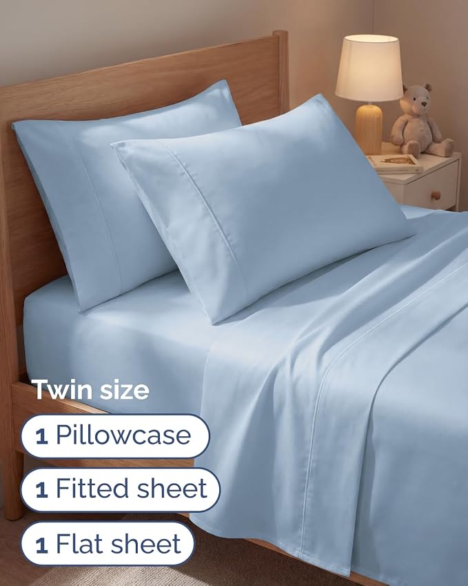 Twin 4 Piece Sheet Set - Comfy Breathable & Cooling - Ultra-Soft Hotel Luxury Bedding Set with 8-16 Inch Deep Pockets - 1 Flat & 1 Fitted Sheet & 2 Pillowcases - Wrinkle Free & Easy Care - Baby Blue