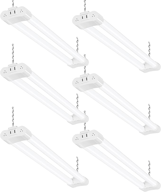 hykolity 6 Pack LED Shop Light, 2FT 22W [200W Equivalent], 2400lm, 5000K Daylight, with Plug,Linkable Led Garage Ceiling Lights, Workshop,Hanging or Surface Mount, White