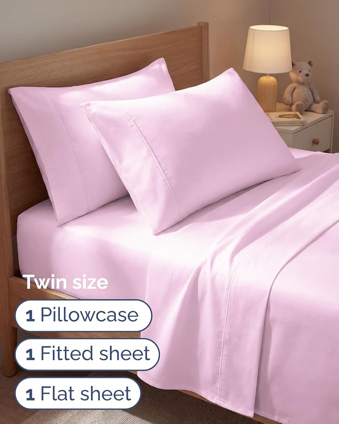 Twin 4 Piece Sheet Set - Comfy Breathable & Cooling - Ultra-Soft Hotel Luxury Bedding Set with 8-16 Inch Deep Pockets - 1 Flat & 1 Fitted Sheet & 2 Pillowcases - Wrinkle Free & Easy Care - Light Pink