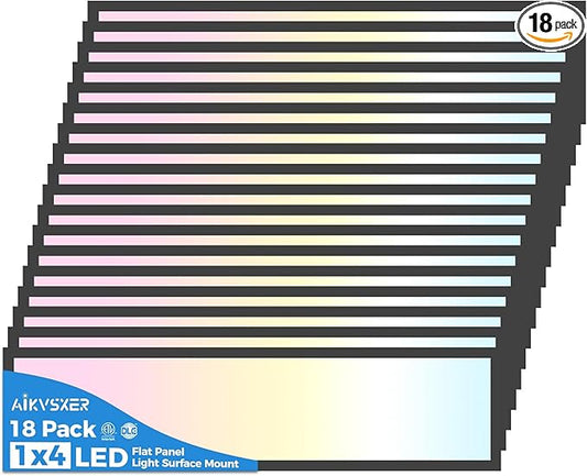 AIKVSXER 18PACK 1x4 LED Flat Panel Light Surface Mount LED Ceiling Light, 5500LM 50W TRIAC 10-100% Dimmable, 3000/4000/5000k AC120V Kitchen Lights Ceiling Flush Mount for Garage/Basement Black