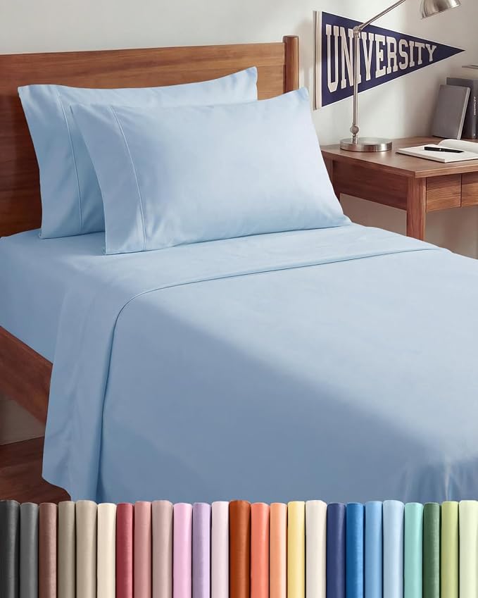 Twin XL 4 Piece Sheet Set - Comfy Breathable & Cooling - Ultra-Soft Hotel Luxury Bedding Set w/ 8-16 Inch Deep Pockets - 1 Flat & 1 Fitted Sheet & 2 Pillowcases - Wrinkle Free & Easy Care - Sky Blue