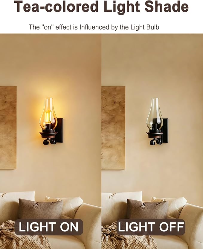 LightInTheBox Rustic Wall Sconce Vintage Farmhouse Wall Light Fixtures Industrial Glass Wall Lamp for Cabin Bedroom Living Room Hallway Fireplace (1PCS)