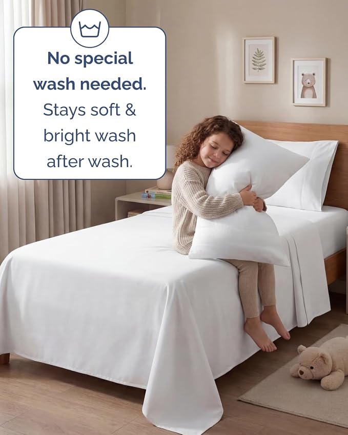 Twin 4 Piece Sheet Set - Comfy Breathable & Cooling - Ultra Soft Hotel Luxury Bedding Set with 8-16 Inch Deep Pockets - 1 Flat & 1 Fitted Sheet & 2 Pillowcases - Cozy, Wrinkle Free & Easy Care - White