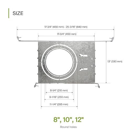 ASD 12 Pack New Construction Mounting Plate Round Hole - 8/10/12 Inch Adjustable Galvanized Steel Wafer Light Rough In Plate, Universal Light Fixture Mounting Bracket with Extendable Hanger Bars