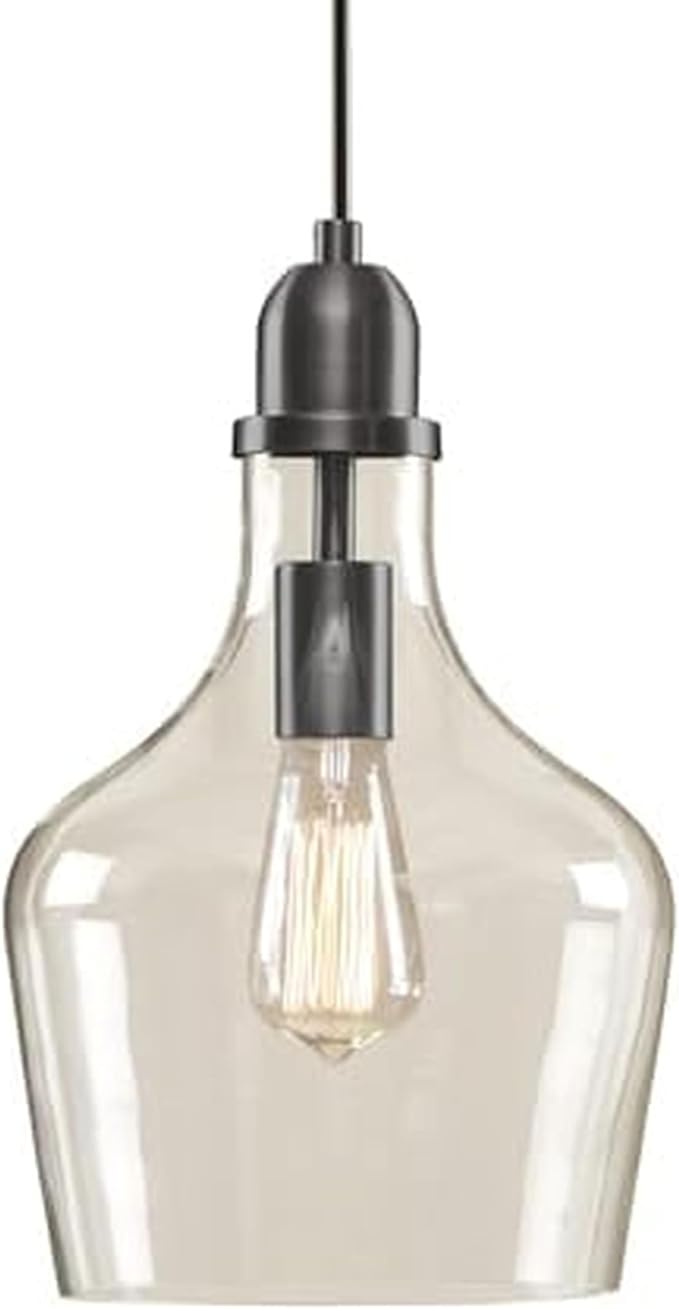 INK+IVY Auburn Pendant Kitchen Lighting for Dining Room, Industrial Lights, Hand-blown Glass Bell Shaped Pendant Light for Kitchen Island, Foyer, Bedroom, 9" Dia x 95.5" H, Bronze/Clear