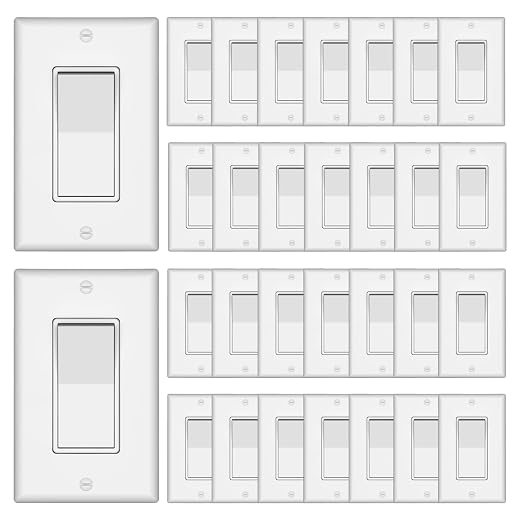 ThunderWay Single Pole Decorator Wall Light Switch with Wall Plate, 15A 120V/277V, On/Off Paddle Switch, Residential Grade - UL Listed, White (30)