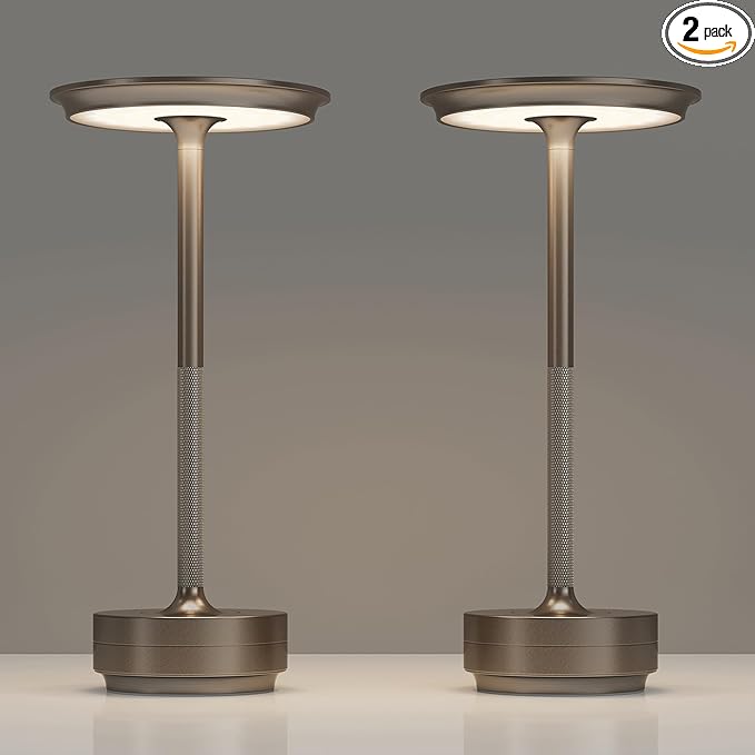 TBBGA 2 Pack Rechargeable Cordless Table Lamps, Portable 5000mAh Battery Table Light, 3 Color Stepless Dimming LED Table Light with Memory Function, for Outdoor/Dinner/Patio/Restaurant.(Light Cafe)