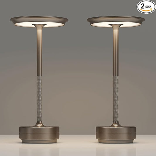 TBBGA 2 Pack Rechargeable Cordless Table Lamps, Portable 5000mAh Battery Table Light, 3 Color Stepless Dimming LED Table Light with Memory Function, for Outdoor/Dinner/Patio/Restaurant.(Light Cafe)