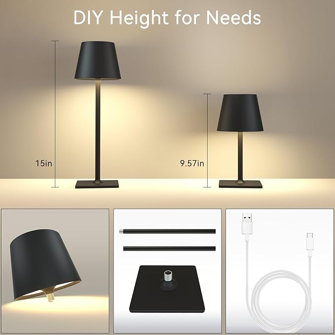 Yogaret 4 Pack Rechargeable Cordless Led Table Lamps,Cordless Lamp with 6000mAh Battery Operated, Portable Indoor/Outdoor Table Lamp for Patio Restaurant Home Dinner Dining Kitchen