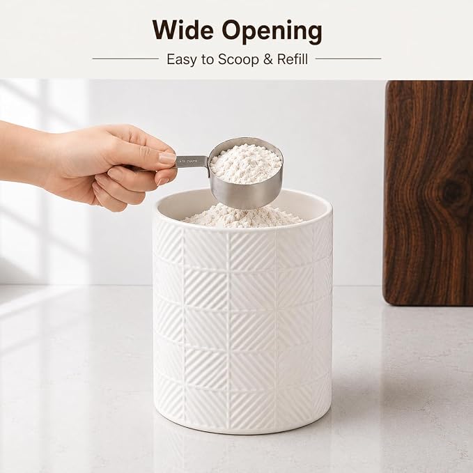 Ceramic Canisters Sets for the Kitchen - Kitchen Canisters for Countertop with Airtight Bamboo Lids - Ceramic Canister Set of 3 for Flour, Sugar, Tea or Spice - Airtight Coffee Canister