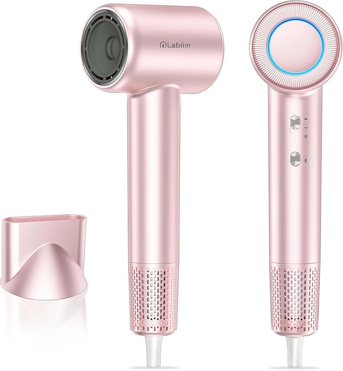 Labiim Hair Dryer, High-Speed Ionic Blow Dryer 110,000 RPM Brushless Motor for Fast Drying, 200M Ions Frizz & Thermo-Control HairDryer with Magnetic Nozzle, Quiet Compact for Home Travel, Pink