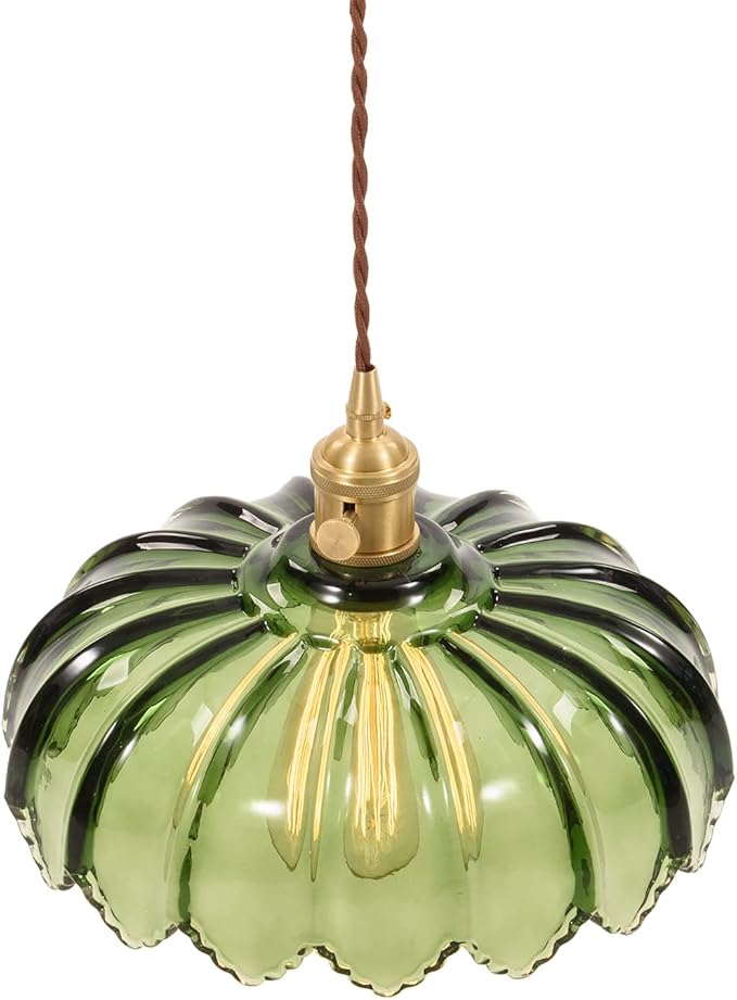 XZHGCEE Hanging Lamp Plug in Pendant Light: Green Hanging Light Plug in Hanging Lamp, Glass Pendant Lighting for Kitchen Island, Bedroom, Dining Room, Living Room, E26 No Bulb