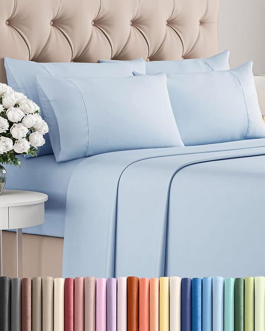 King 6 Piece Sheet Set - Comfy Breathable & Cooling - Ultra Soft Hotel Luxury Bedding Set w/ 8-16 Inch Deep Pockets - 1 Flat & 1 Fitted Sheet & 4 Pillowcases - Wrinkle Free and Easy Care - Sky Blue