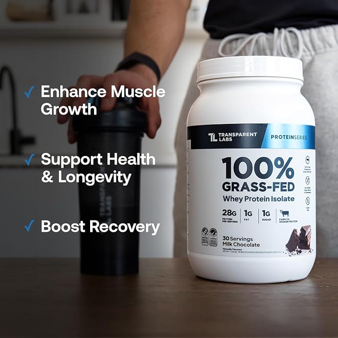 Transparent Labs Grass-Fed Whey Protein Isolate - Naturally Flavored, Gluten Free Grassfed Whey Protein Powder w/ 28g Protein per Serving & 9 Amino Acids - 30 Servings, Oatmeal Chocolate Chip Cookie