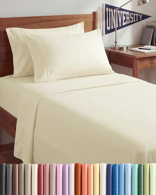 Twin XL 4 Piece Sheet Set - Comfy Breathable & Cooling - Ultra-Soft Hotel Luxury Bedding Set w/ 8-16 Inch Deep Pockets - 1 Flat & 1 Fitted Sheet & 2 Pillowcases - Wrinkle Free & Easy Care - Off White