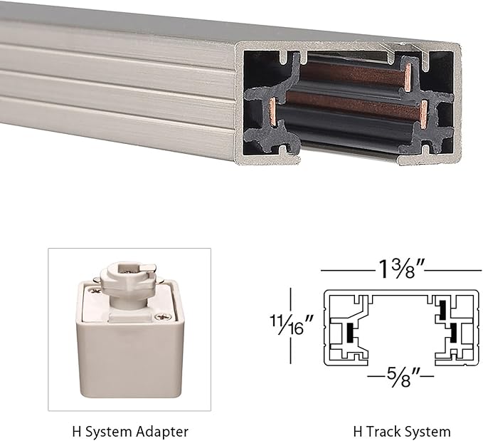 WAC Lighting H Track 8FT Single Circuit Field Cuttable 120V Track for H Style 3-Wire Track Fixtures with 2 Endcaps in Brushed Nickel