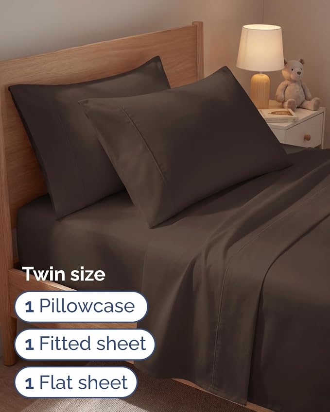 Twin 4 Piece Sheet Set - Comfy Breathable & Cooling - Ultra Soft Hotel Luxury Bedding Set with 8-16 Inch Deep Pockets - 1 Flat & 1 Fitted Sheet & 2 Pillowcases - Cozy, Wrinkle Free & Easy Care - Brown