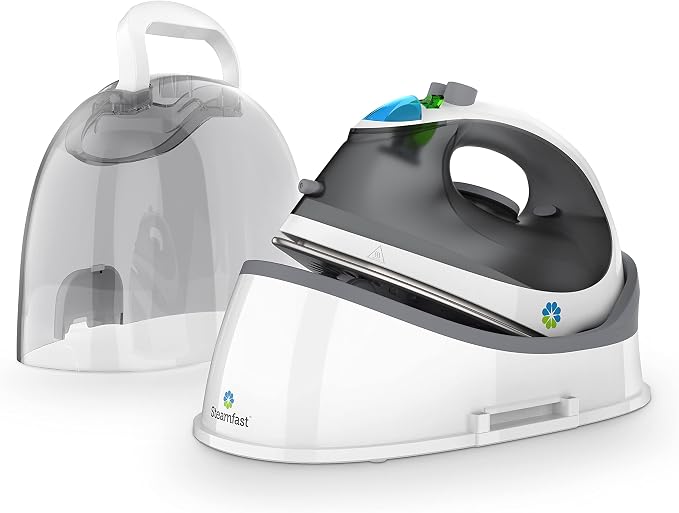 Steamfast SF-760 Portable Cordless Steam Iron, With Carrying Case, Non-Stick Sole Plate, White