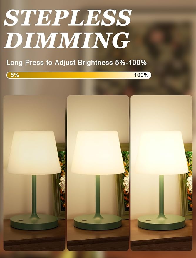 Kakanuo Green Cordless Shower Lamp Waterproof, Rechargeable Cordless Lamp with 4000mAh Battery, Touch Dimmable Table Lamp for Outdoor, Kitchen, Bathroom, Camping, Patio, IP54