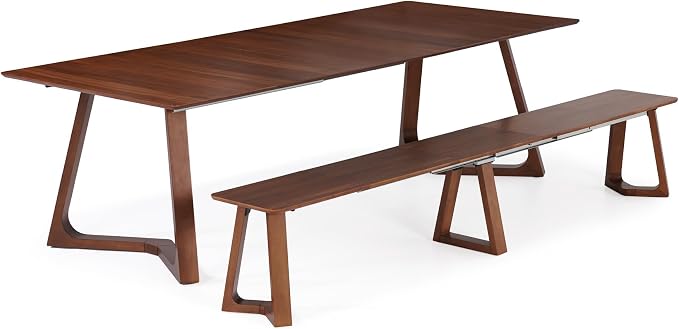 Transformer Table Nova Extendable Dining Table + Bench, Royal Brown | Telescopic Steel Rails, Expandable 4 to 10 Seats, Kitchen & Banquet Table