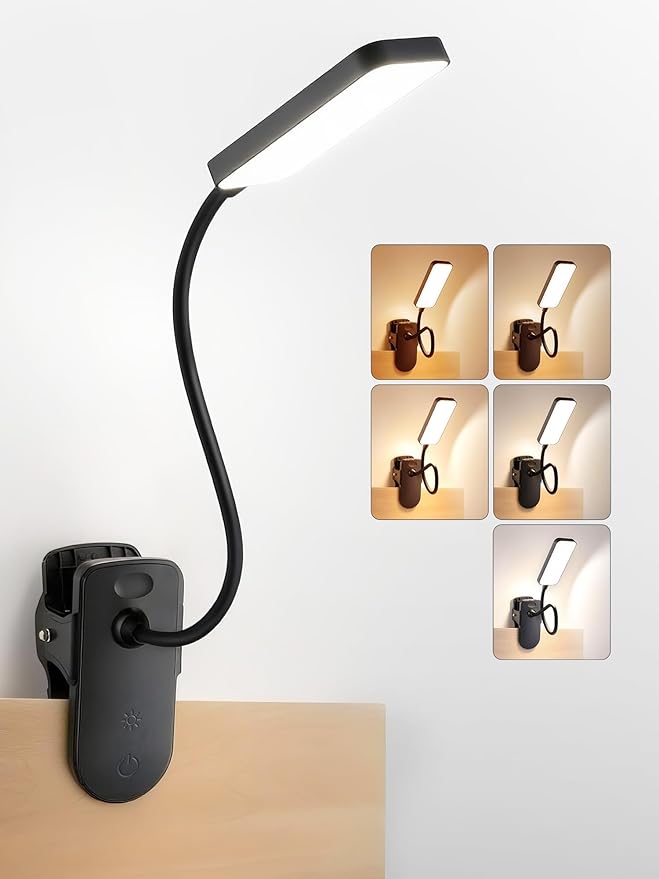 Clip on Light,9 Brightness+5 Colors Rechargeable Lamp,4000mAh Battery Powered Lamp,450 Lumen 48 LED Desk Lamp with Clamp,Cordless & Wireless Lamp,Reading Light for Bed/Headboard/Table/Dorm/Home Office