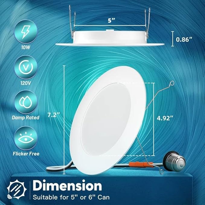 FREELICHT 24 Pack Retrofit LED Recessed Lighting 6 Inch, Selectable 2700K/3000K/4000K/5000K/6000K, Dimmable Flat LED Can Lights, 10W=110W, 1000LM, IC & Damp Rated, ETL & FCC, White