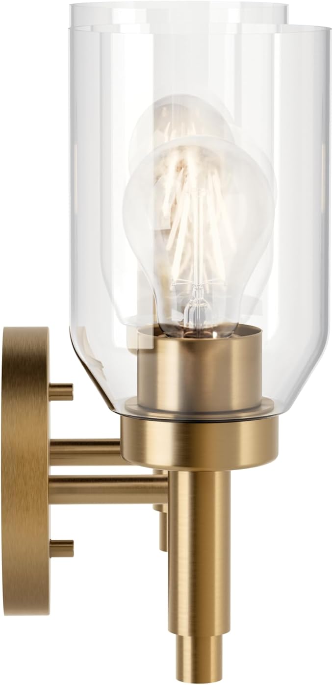 Kichler Madden 2-Light Bathroom Vanity Light Fixture with Clear Glass Shades, Modern Wall Mount Lighting in Champagne Bronze for Single or Double Vanity (10.5" x 14.25"), 55184CPZ