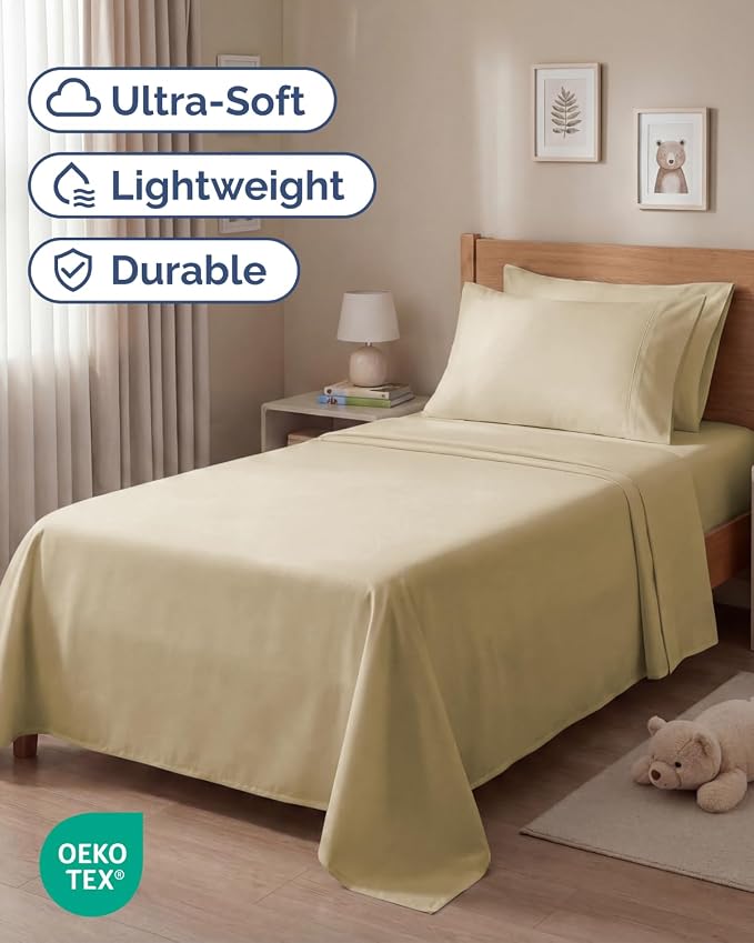 Twin 4 Piece Sheet Set - Comfy Breathable & Cooling - Ultra Soft Hotel Luxury Bedding Set with 8-16 Inch Deep Pockets - 1 Flat & 1 Fitted Sheet & 2 Pillowcases - Cozy, Wrinkle Free & Easy Care - Beige