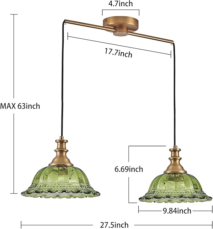 HDDFL Vintage Pendant Light Fixtures Modern Green Glass Hanging Lighting with Adjustable Cord for Kitchen Island Dining Room Living Room Hallway