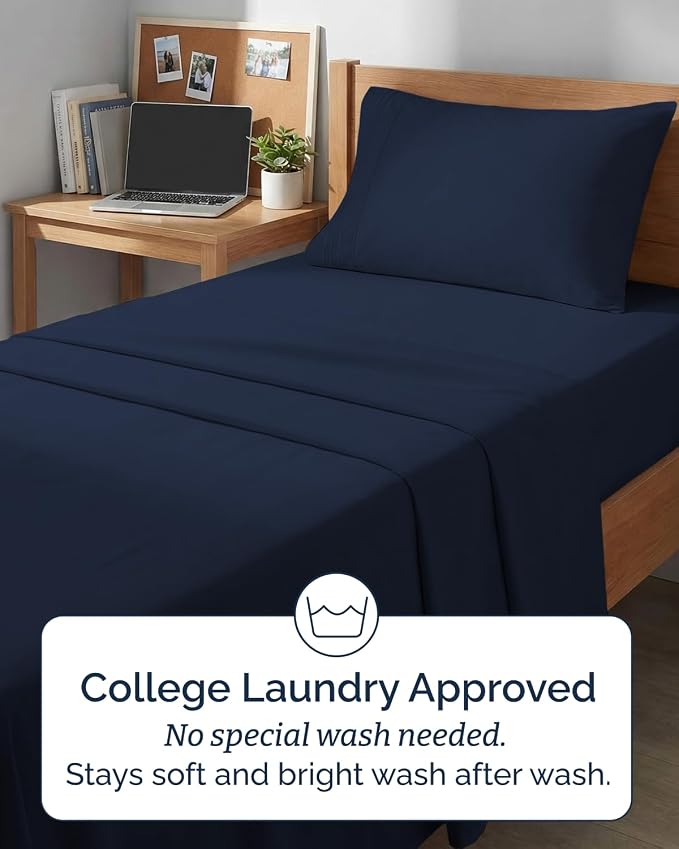 Twin XL 4 Piece Sheet Set - Comfy Breathable & Cooling - Ultra-Soft Hotel Luxury Bedding Set w/ 8-16 Inch Deep Pockets - 1 Flat & 1 Fitted Sheet & 2 Pillowcases - Wrinkle Free & Easy Care - Navy Blue