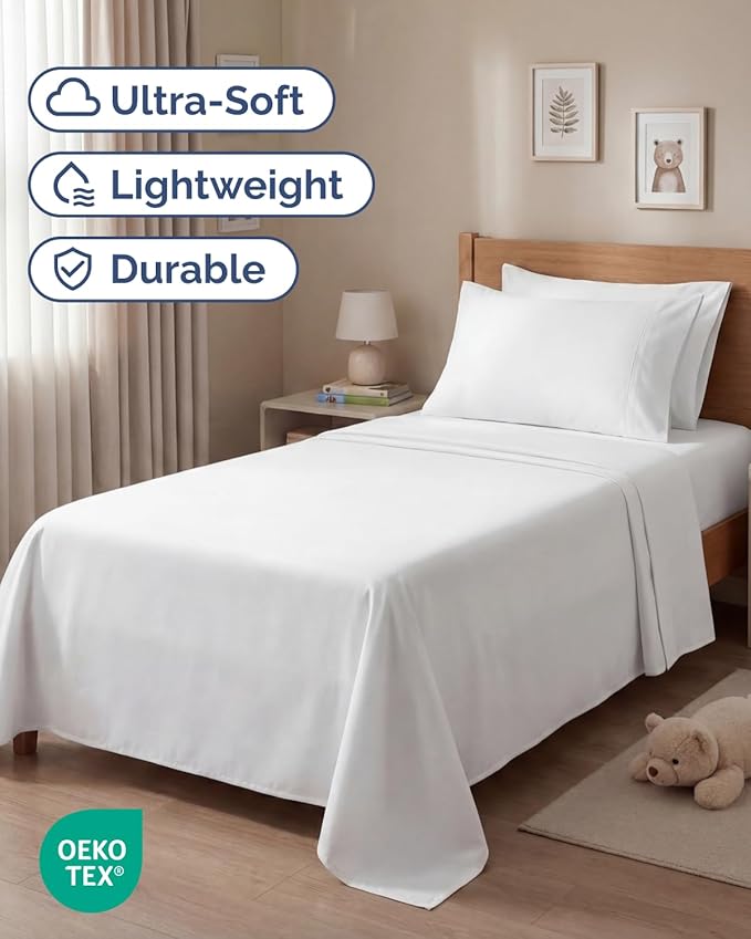 Twin 4 Piece Sheet Set - Comfy Breathable & Cooling - Ultra Soft Hotel Luxury Bedding Set with 8-16 Inch Deep Pockets - 1 Flat & 1 Fitted Sheet & 2 Pillowcases - Cozy, Wrinkle Free & Easy Care - White