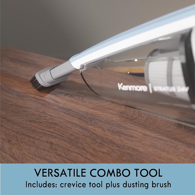 Kenmore DS1020 16V Cordless Stick Vacuum Lightweight 2-in-1 Handheld, LED Headlight with 2-Speed Power Control for Hardwood Floor, Carpet & Pet Hair, Gray-Blue