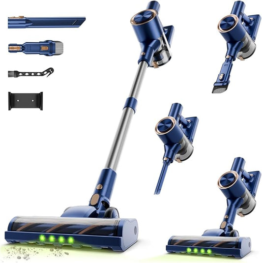 Cordless Stick Vacuum Cleaner - 40KPA Powerful Suction Vacuum with 45 Min Runtime, Detachable Battery, Anti-Tangle & 1.5L Dust Cup, 8 in 1 Vacuum Cleaner for Pet Hair, Carpet, HardFloor, Blue