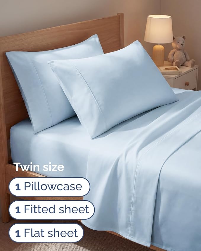 Twin 4 Piece Sheet Set - Comfy Breathable & Cooling - Ultra Soft Hotel Luxury Bedding Set w/ 8-16 Inch Deep Pockets - 1 Flat & 1 Fitted Sheet & 2 Pillowcases - Wrinkle Free and Easy Care - Sky Blue