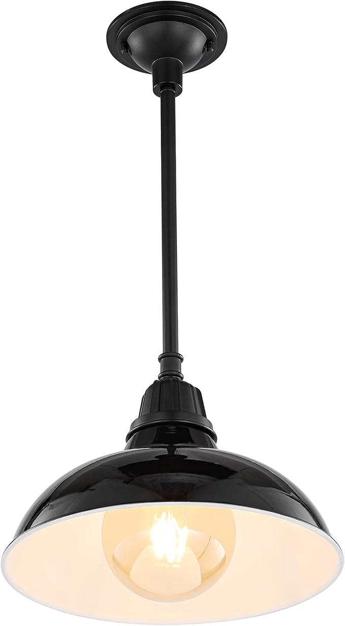 JONATHAN Y 12.25" Black 1-Light Farmhouse Indoor/Outdoor LED Pendant Iron Hanging Light, and Black Metal Shade, Rustic Ceiling Lamp for Kitchen Island, LED Bulb Included (JYL7611B)