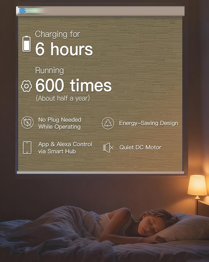 Tokblind Motorized Roller Shade with Remote Control, Blackout Electric Shade for Windows Compatible with Alexa Google via Hub, Rechargeable Smart Window Blind for Home Office (Texture Dark Coffee)