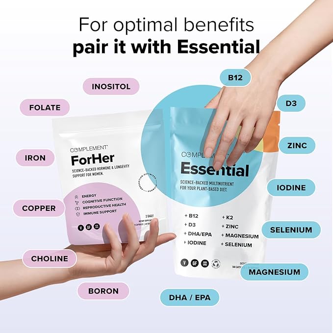 COMPLEMENT ForHer Women’s Multivitamin with Inositol - Hormone Balance Supplement for Women, Hair Growth & Immune Support - Vitamins with B9 & Iron - 120 Capsules, 60 Servings