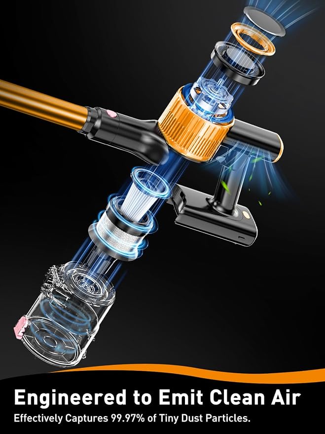 VICEASE Cordless Vacuum Cleaner, 8 in 1 Powerful Suction Lightweight Vacuum Cleaner for Home, LED Display, 3 Suction Modes, 45Mins Detachable Battery Vacuum for Hard Floor Carpet Pet Hair (Gold)