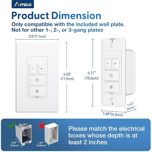Amico Electronic Dimmer Switch, Touch Button Control, Single-Pole with LED Indicator, 150W Dimmable LED & 450W Incandescent, Includes Wall Plate, ETL Listed, 6 Pack, White