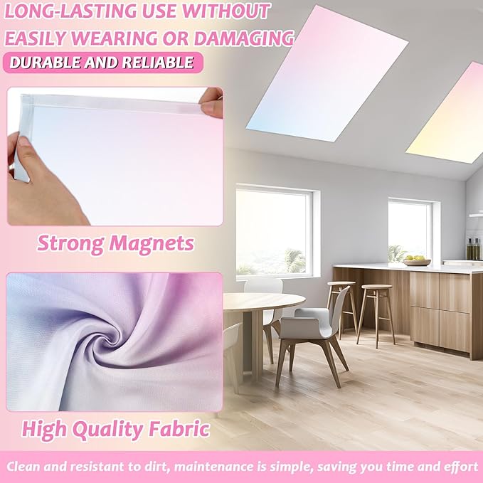 8Pcs Fluorescent Light Covers with 80 Magnets Decorative for Classroom Ceiling Lights 4x2Ft Magnetic Light Covers Filter Easy Install for Office Hospital Home Drop Ceiling Supply(Pastel Rainbow)