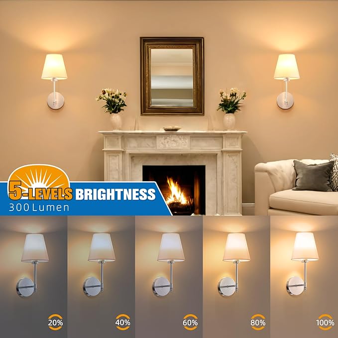 NIORSUN 14.5 inch Battery Operated Wall Sconce Set of 2,Brushed Nickel Rechargeable Wall Lights with 10400mAh Dimmable Bulbs and Remote,9 Colors Wireless Sconces for Bedroom Living Room Decor