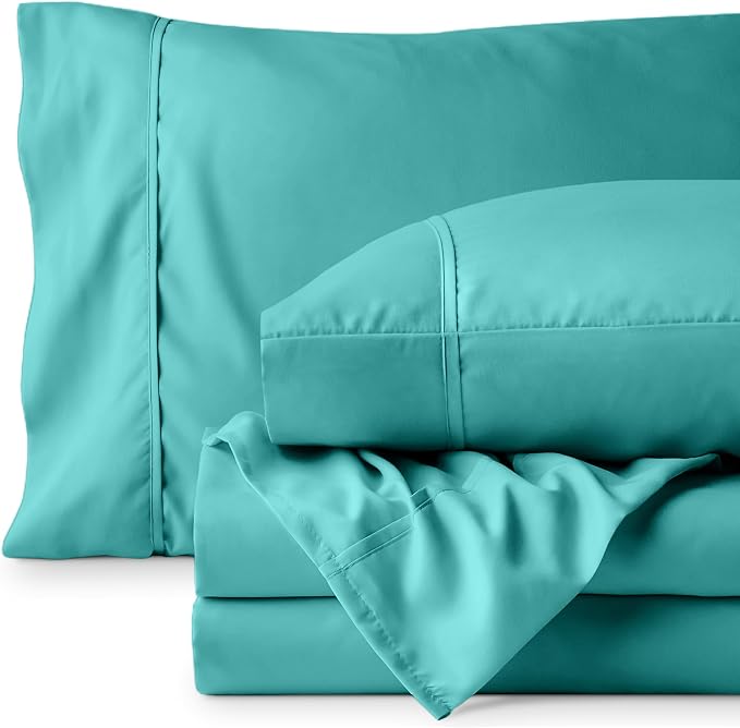 Bare Home Twin XL Sheet Set - 1800 Ultra-Soft Microfiber Twin Extra Long Bed Sheets - Double Brushed - Deep Pockets - Easy Fit - 3 Piece Set - Bedding Sheets & Pillowcases (Twin XL, Turquoise)