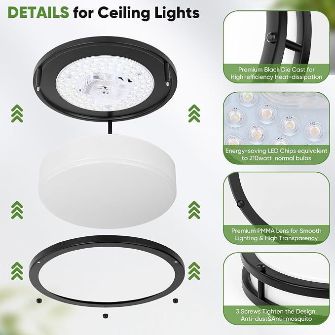 30W Flush Mount Ceiling Lights Black, 10inch LED Ceiling Light Fixtures 3600lm Super Bright, 2700K/3000K/4000K/5000K/6500K Adjustable Ceiling Lights, Dimmable Ceiling Lamps for Kitchen Bedroom, 2Pack