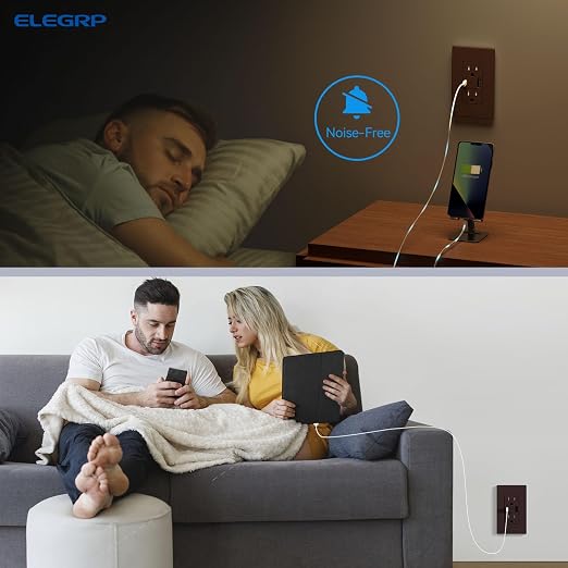 ELEGRP USB Charger Wall Outlet, USB Receptacle with USB A & USB C Ports, 15 Amp Duplex Tamper Resistant Receptacle Plug NEMA 5-15R, Wall Plate Included, UL Listed, 6 Pack, Matte Brown