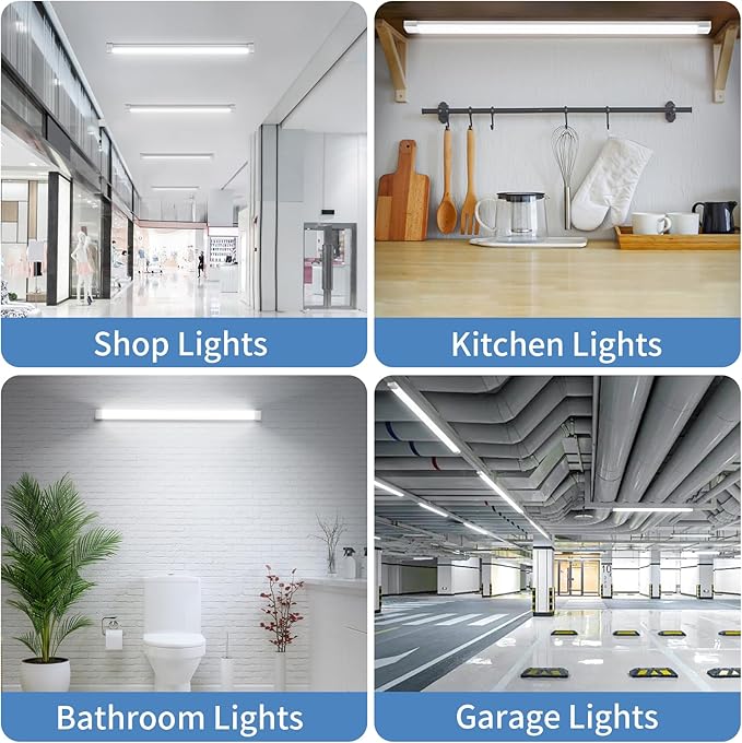 Airand Utility LED Shop Lights Fixture 4FT 2FT with Plug Linkable, 2PCS Water-Proof led Closet Lights 5000K Under Cabinet Lighting, Tube Lights 36W for Garage Kitchen Bathroom Workbench