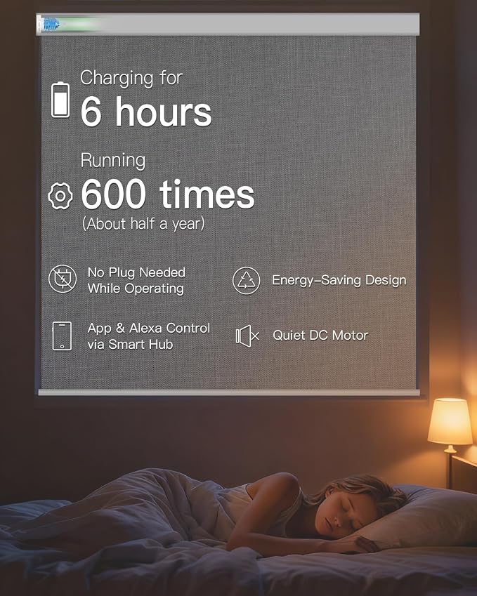 Tokblind Motorized Roller Shade with Remote Control, Blackout Electric Shade for Windows Compatible with Alexa Google via Hub, Rechargeable Smart Window Blind for Home Office (Fabric Light Grey)