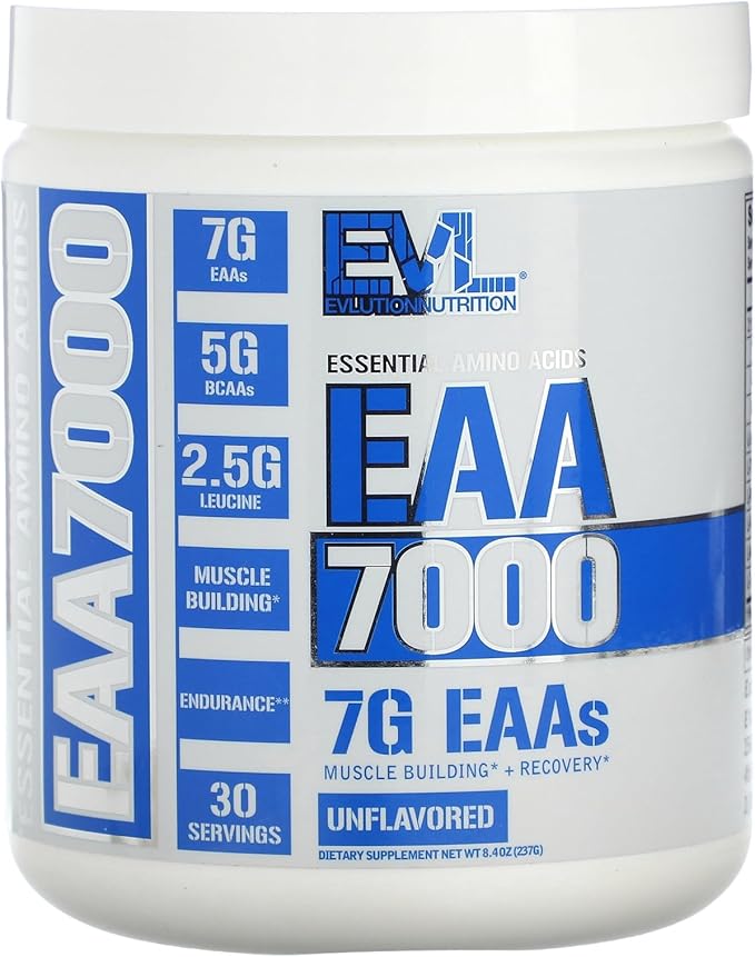 Evlution EAAs Amino Acids Powder - EAA Essential Amino Acids Pre & Post Workout Powder for Muscle Building Endurance and Recovery Support with 7g per Serving Plus 5g BCAAs (Unflavored, 30 Servings)