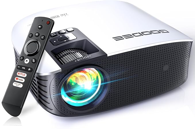 GOODEE Smart Projector Native 1080P 4K Support, WiFi Bluetooth Projector with Built-in Apps, Dolby Audio, 400" Portable Home Theater Outdoor Movie Projector for Gaming