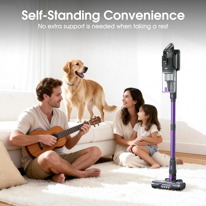 Klarpul Cordless Vacuum Cleaner, 650W 55KPA 70Mins Runtime Fast Charging Vacuum Cleaner, Self-Standing LED Light Touch Screen Stick Vacuum for Home Light Weight,for Pet Hair/Carpet/Floor, Purple