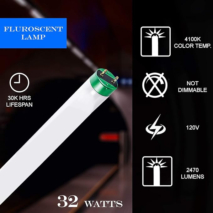 Case of 30 48 inch 32 Watts T8 High CRI Fluorescent Tube Light eco- Friendly Replacement Bulbs with Alto II Technology- 30 Pack, 4000K - Cool White